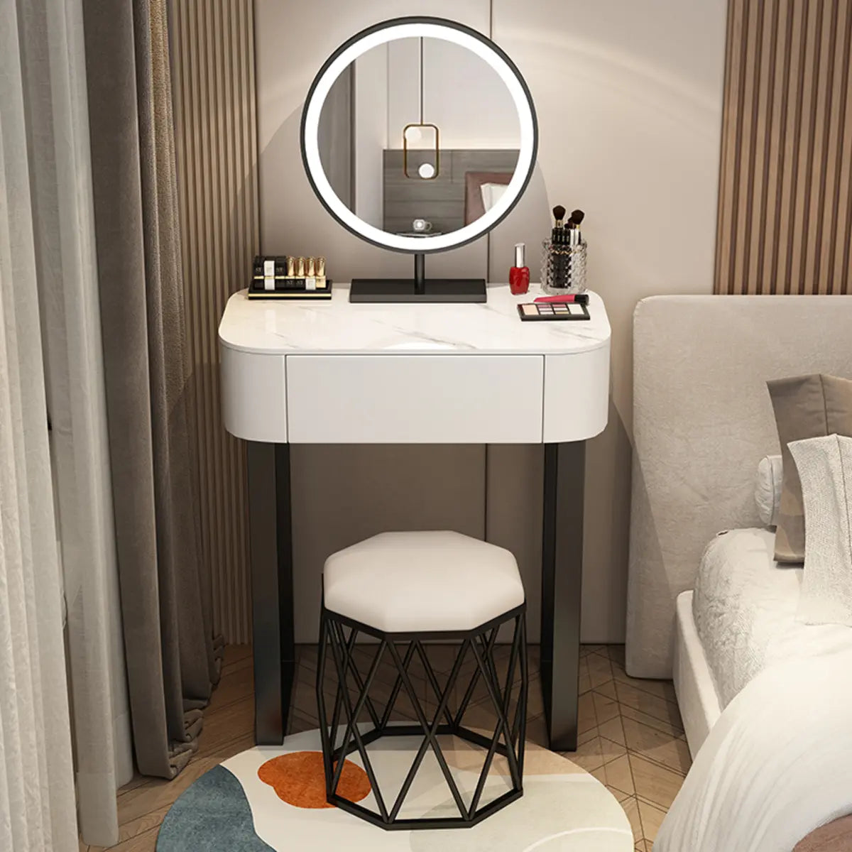 Contemporary White Makeup Vanity with Mirror LED Lights Image - 2