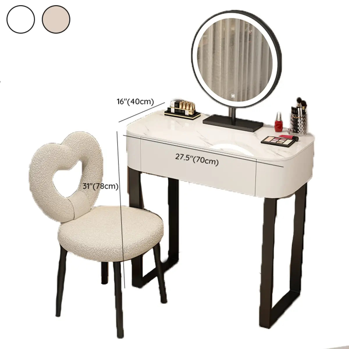 Contemporary White Makeup Vanity with Mirror LED Lights Image - 22