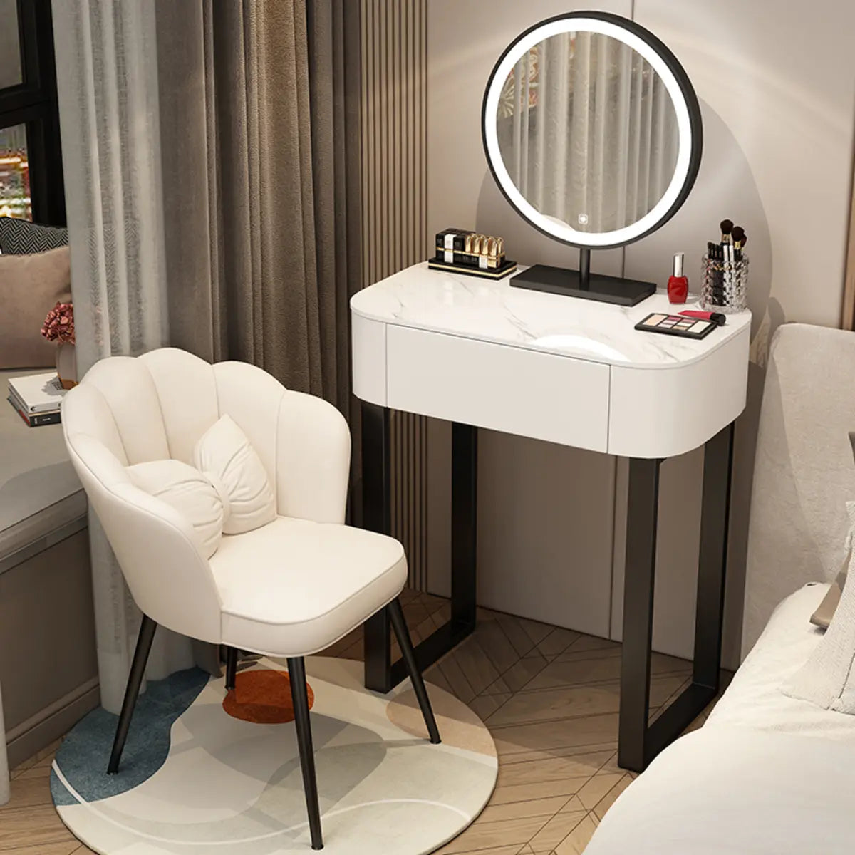 Contemporary White Makeup Vanity with Mirror LED Lights Image - 3