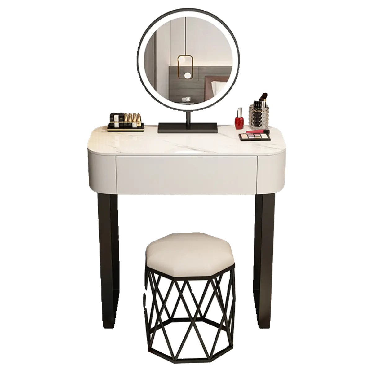 Contemporary White Makeup Vanity with Mirror LED Lights Image - 4