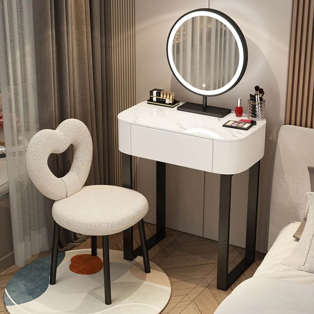 Contemporary White Makeup Vanity with Mirror LED Lights Image - 5