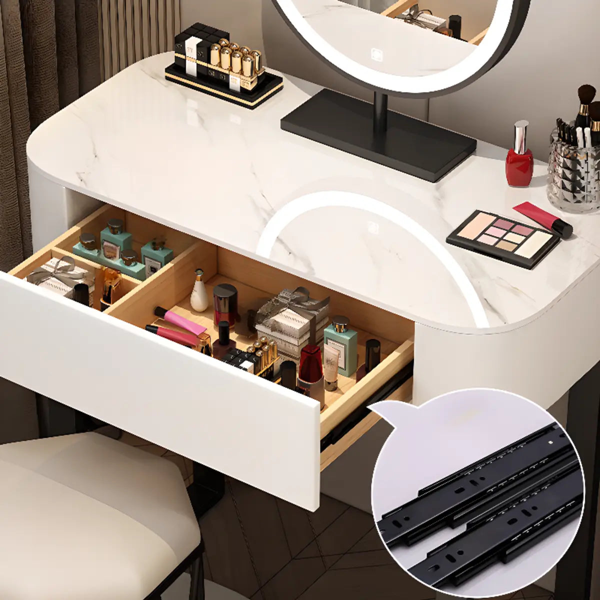 Contemporary White Makeup Vanity with Mirror LED Lights Image - 6