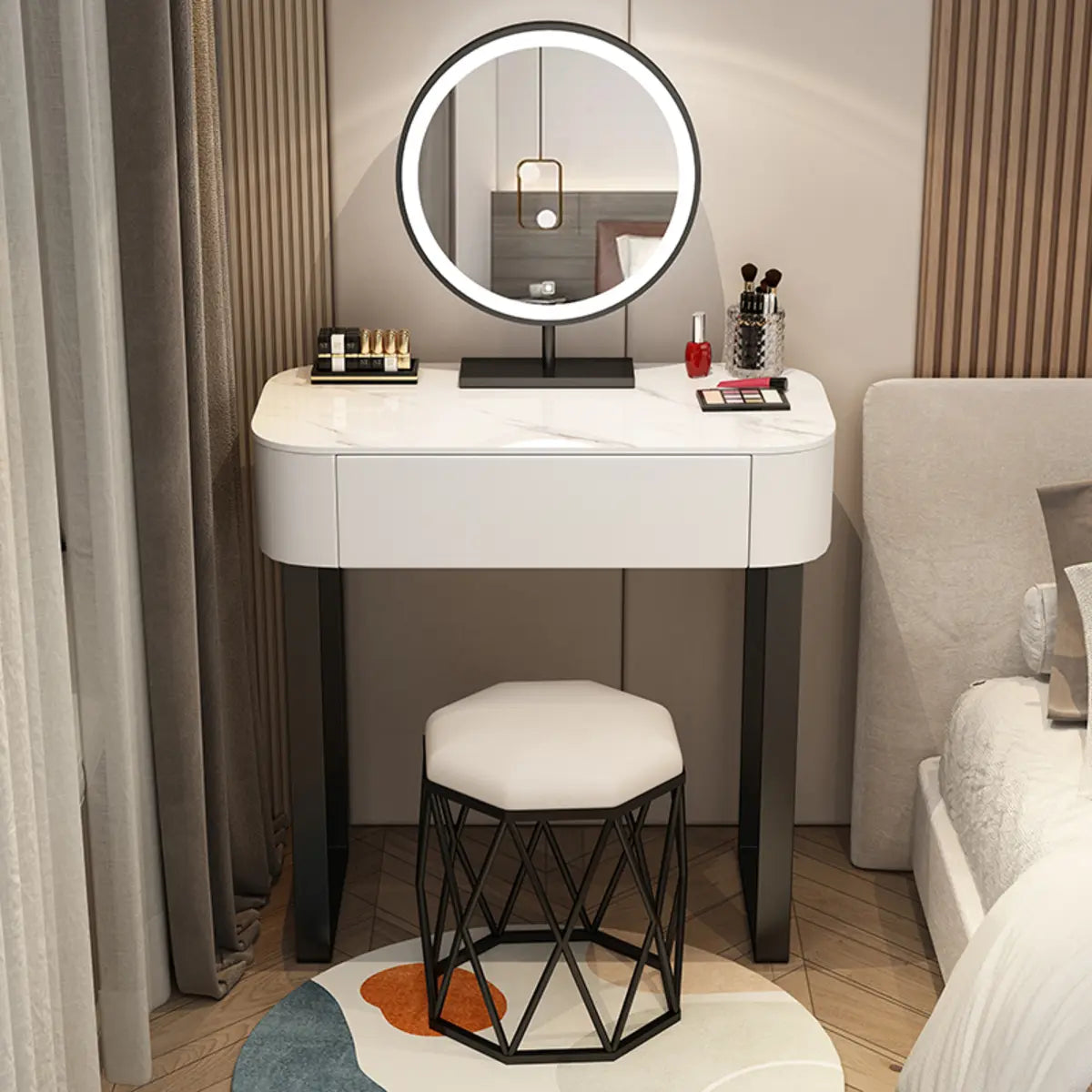 Contemporary White Makeup Vanity with Mirror LED Lights Image - 7
