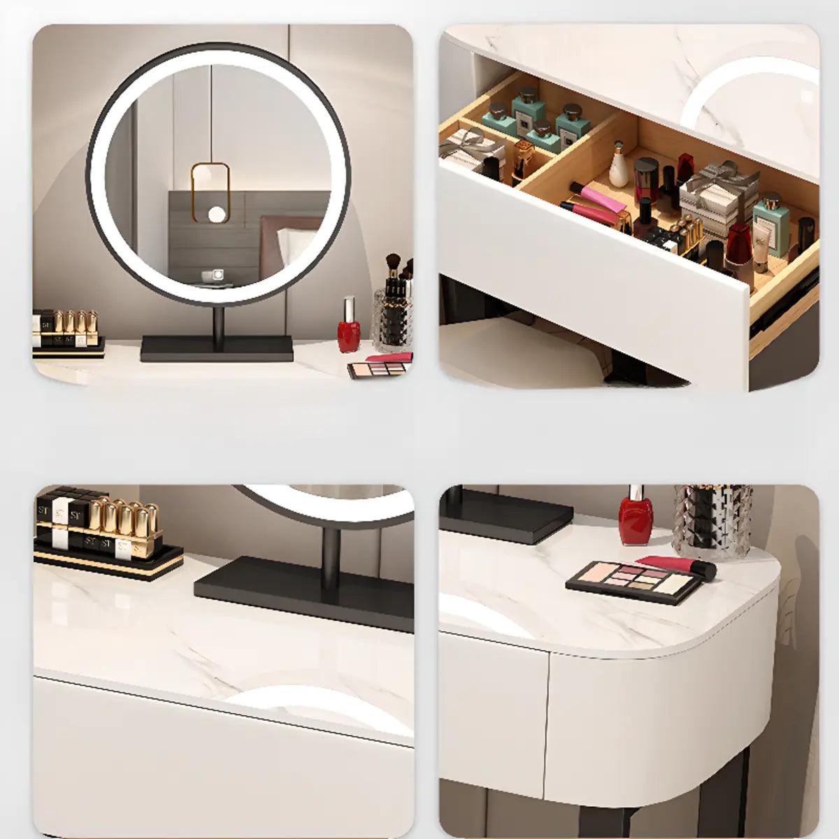 Contemporary White Makeup Vanity with Mirror LED Lights Image - 8