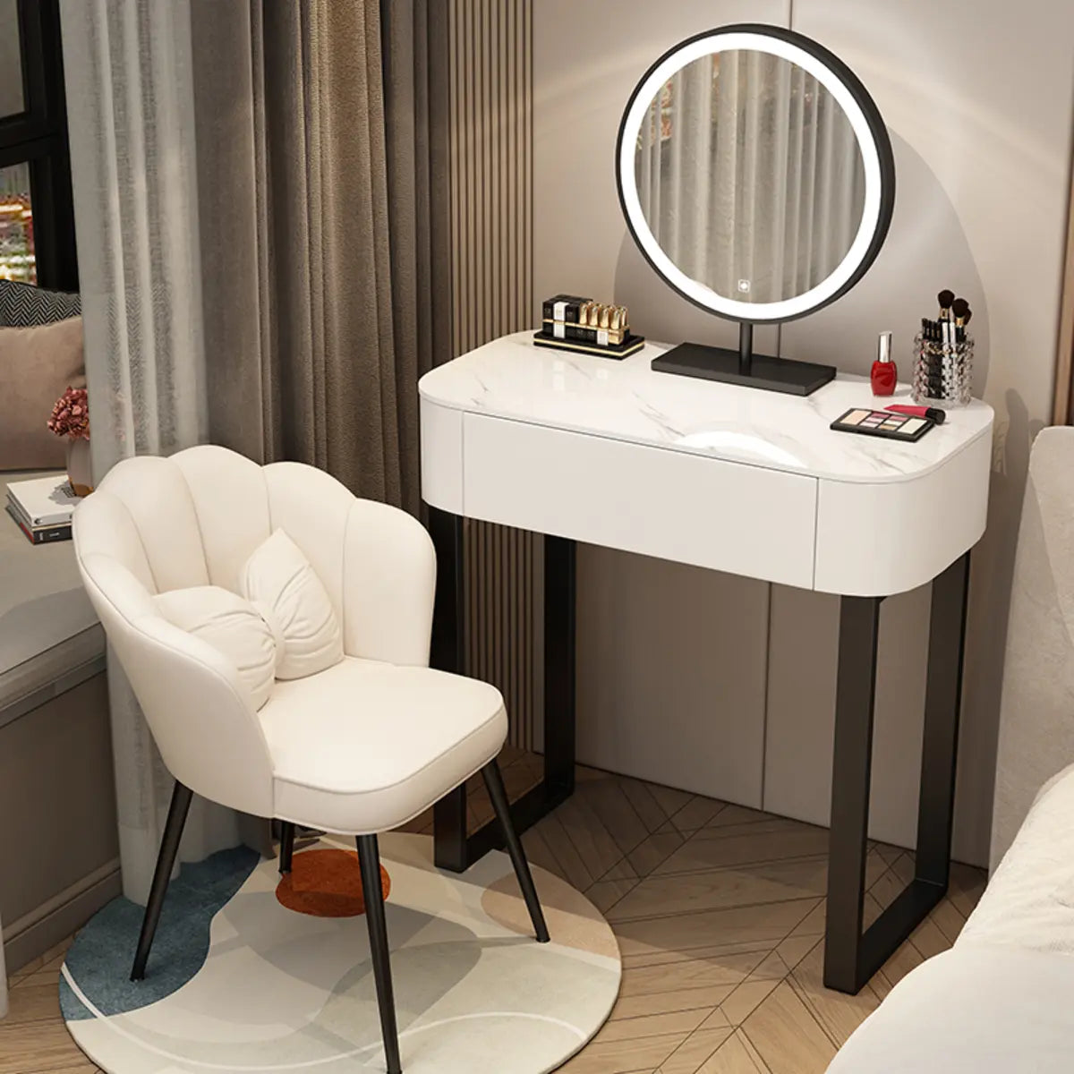 Contemporary White Makeup Vanity with Mirror LED Lights Image - 9