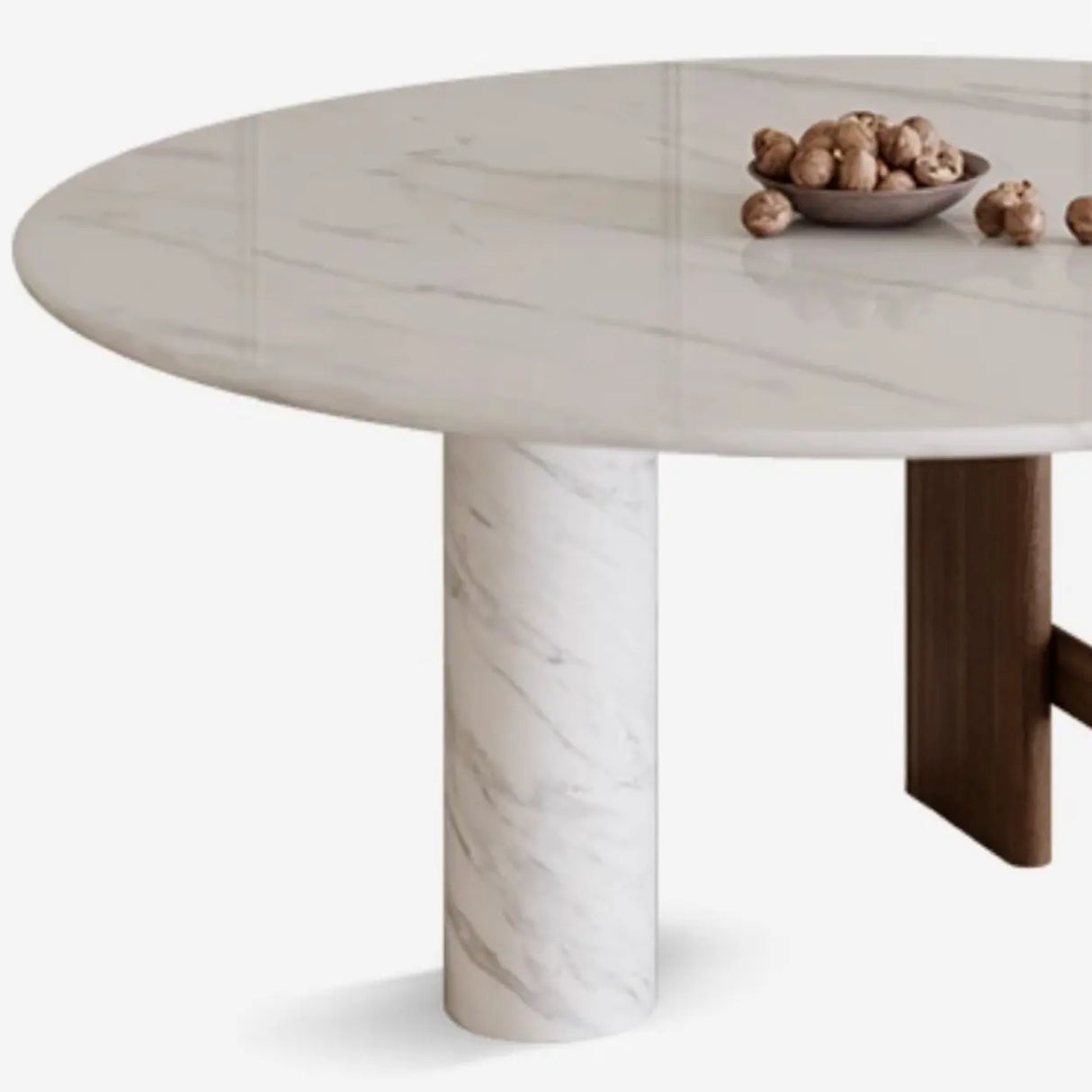 Contemporary White Stone Round Large Wood Leg Dining Table Image - 6