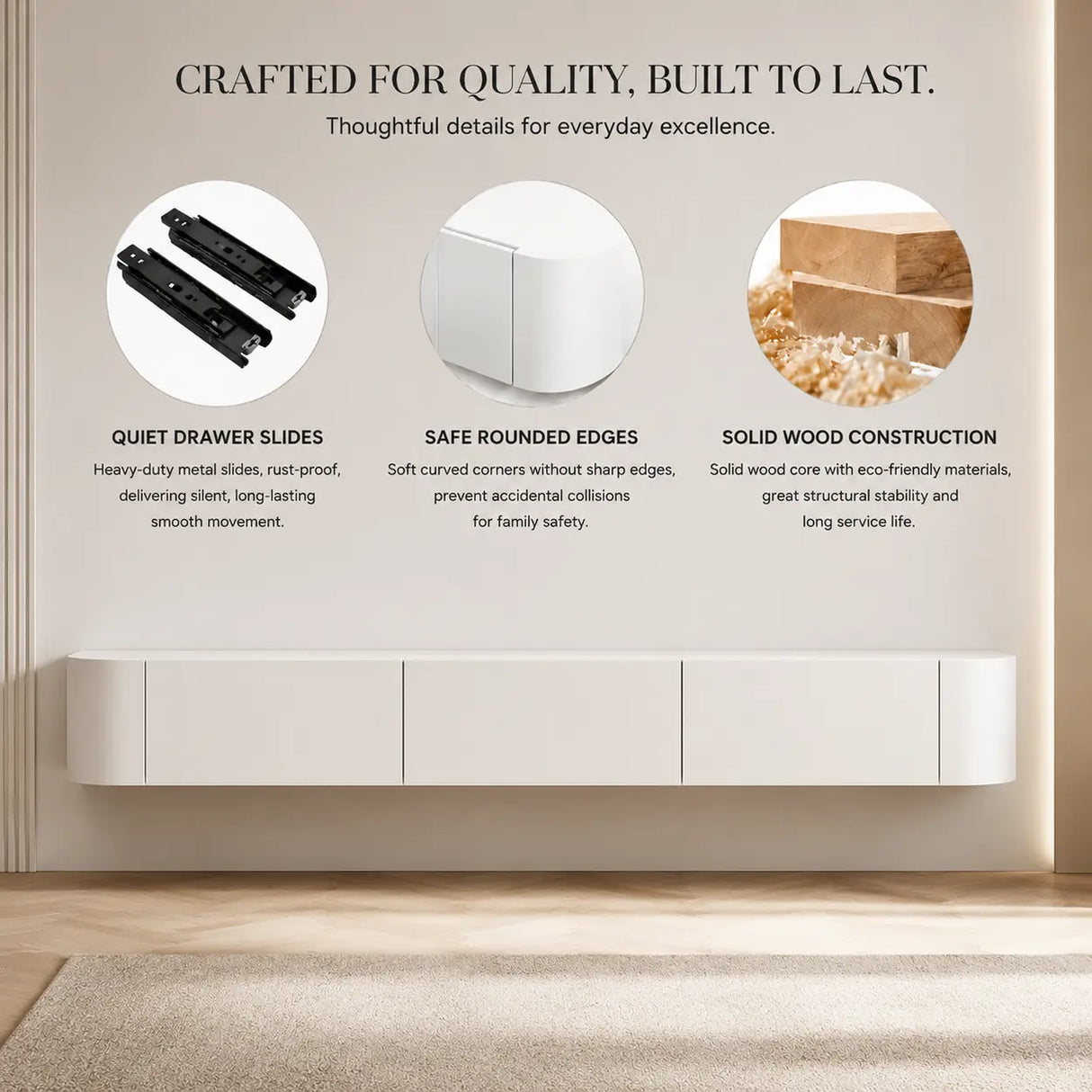 Contemporary White Wall-Mounted TV Stand with Cabinet Image - 5