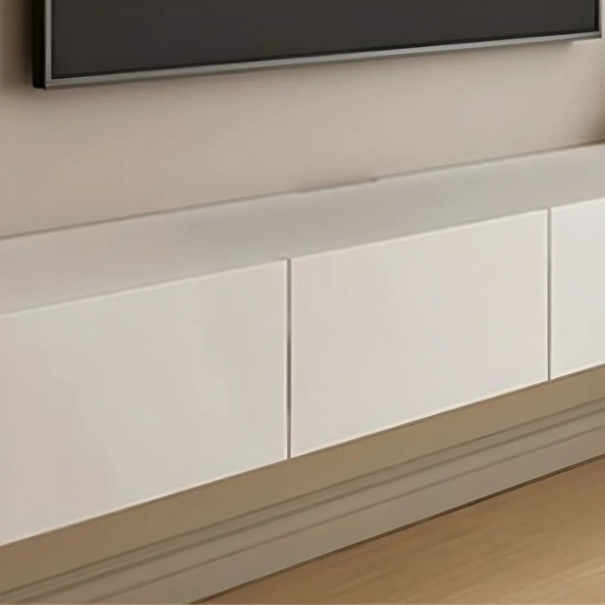 Contemporary White Wall-Mounted TV Stand with Cabinet Image - 7
