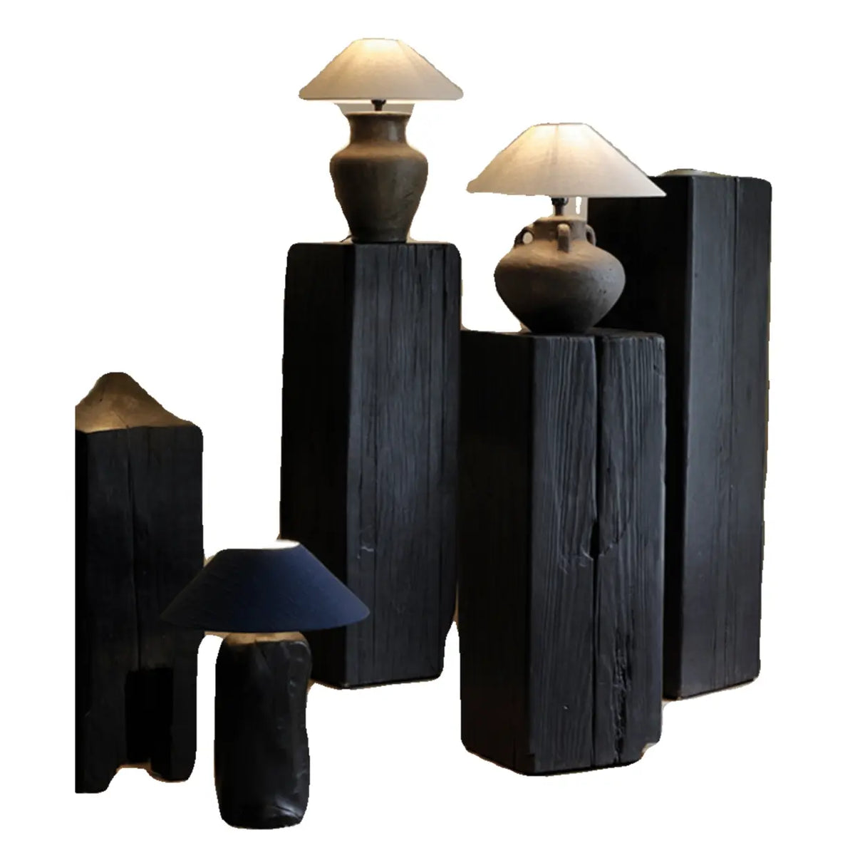 Contemporary Wood Black Square Block Side Table Image - 12