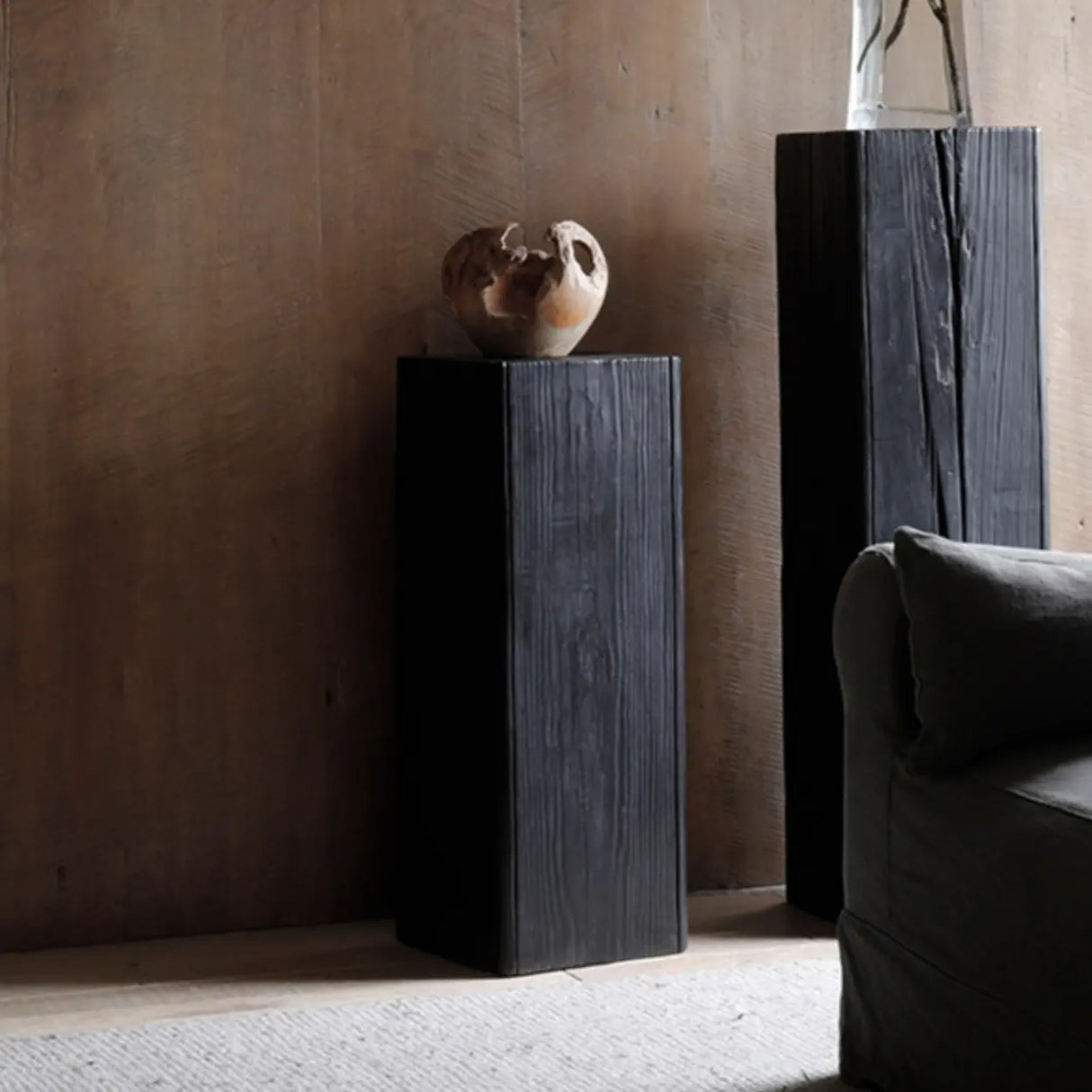 Contemporary Wood Black Square Block Side Table Image - 2