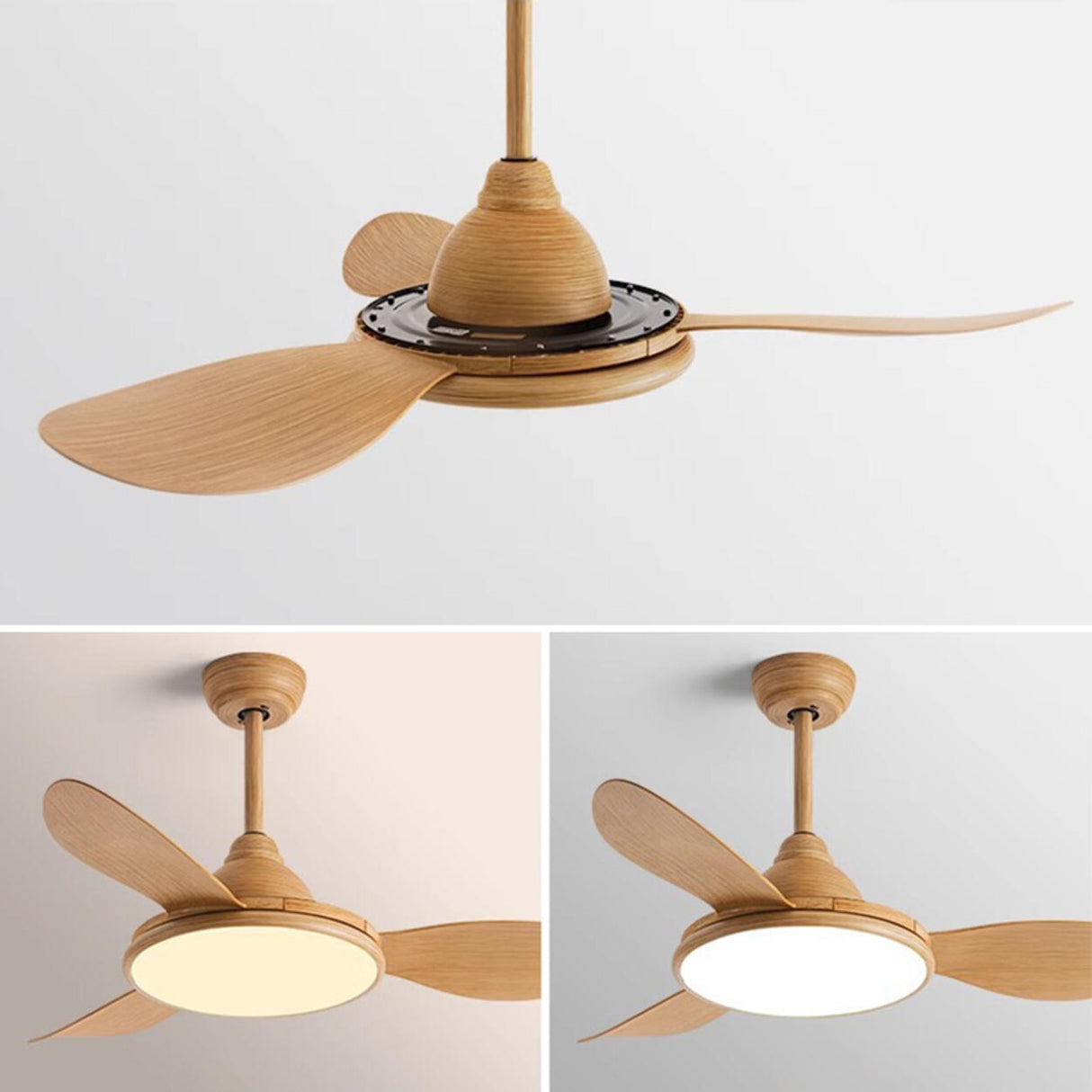 Contemporary Wood Ceiling Fan with Dimmable LED Light Image - 14