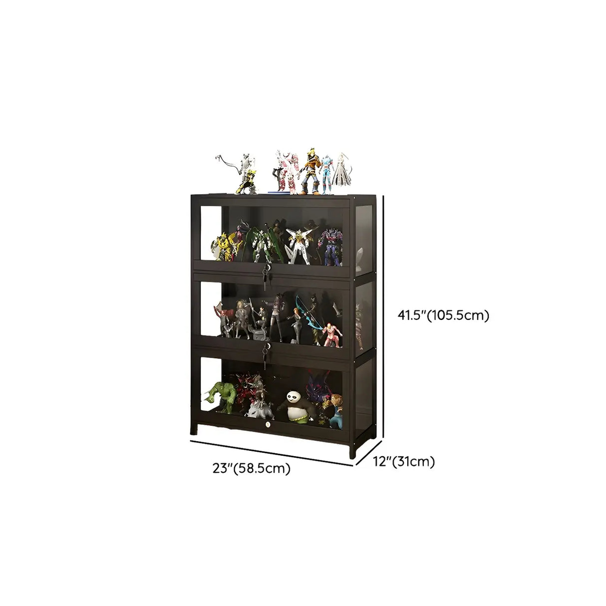 Contemporary Wooden Clear Black Figure Display Cabinet
