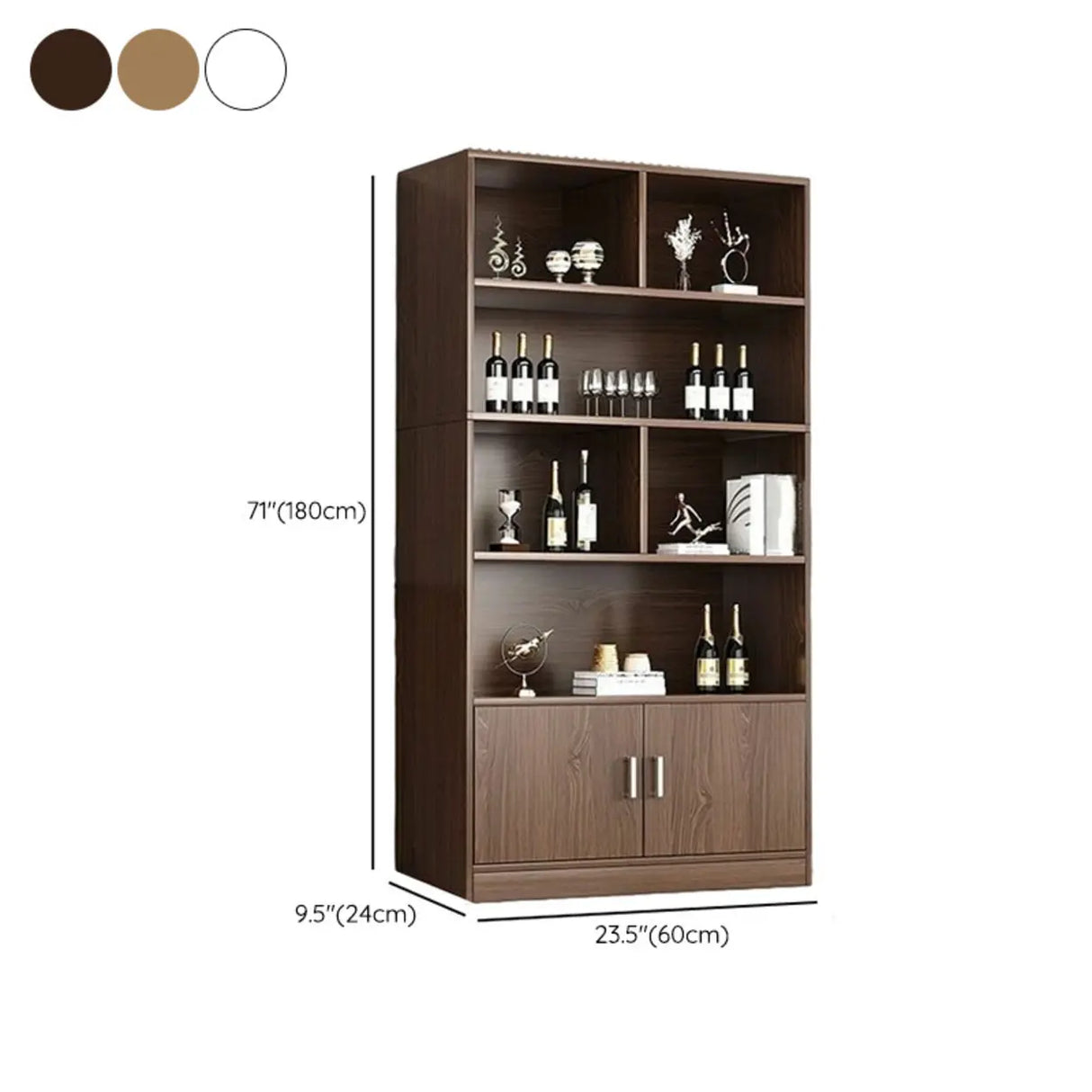 Contemporary Wooden Open Storage Wine Cabinet Brown
