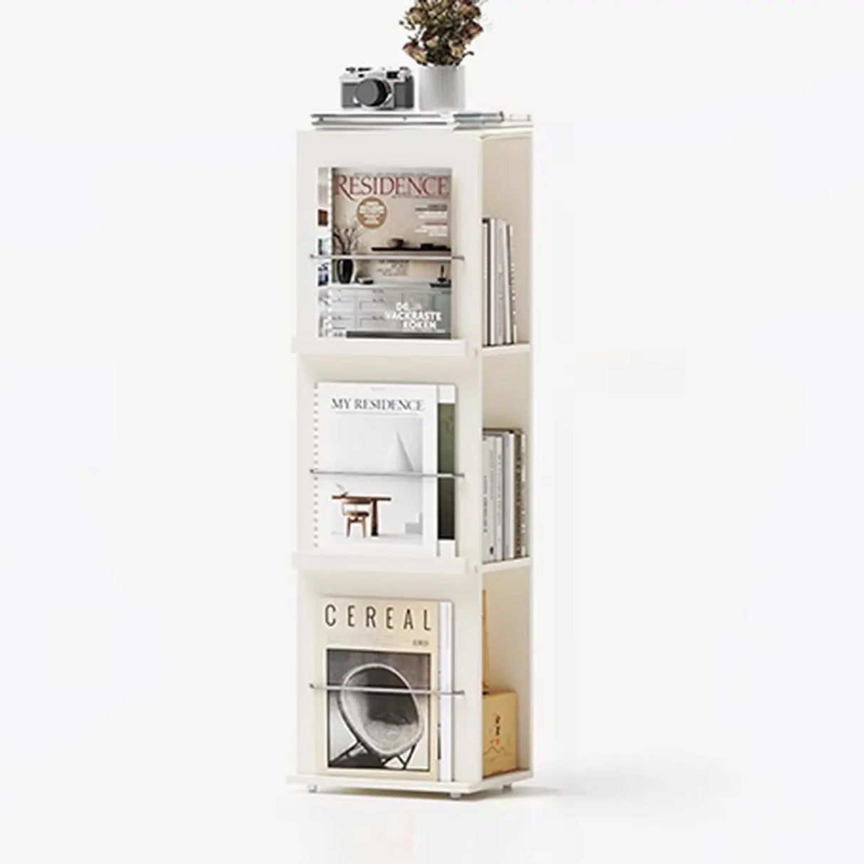 Contemporary Wooden Vertical 3-Tier Cube Kids Bookshelf Image - 9