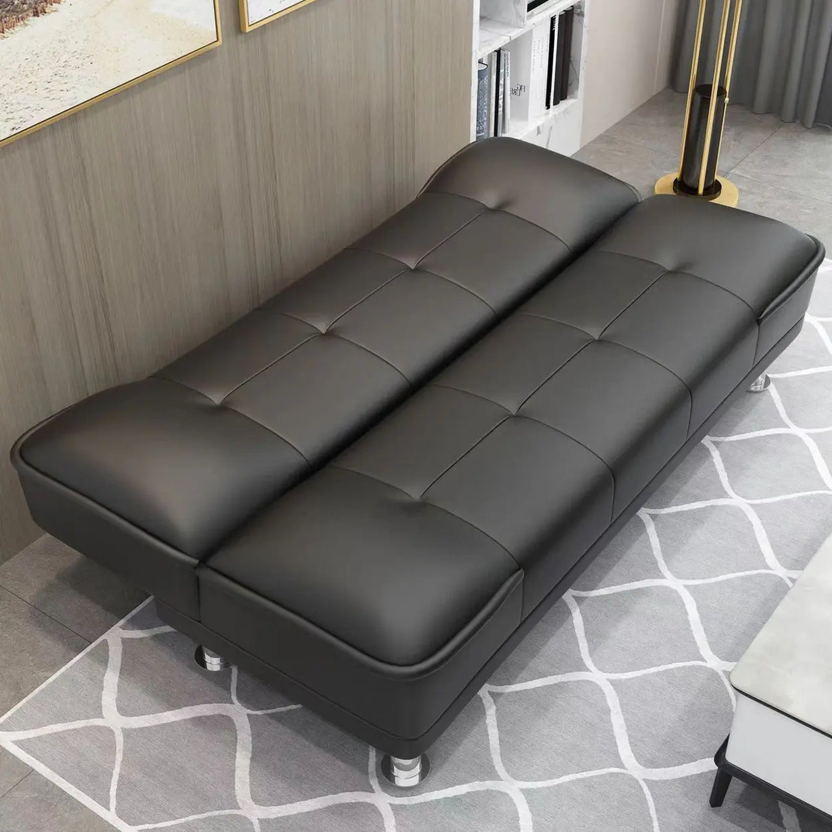 Convertible Black Scratch Resistant Leather Loveseat Image - 3