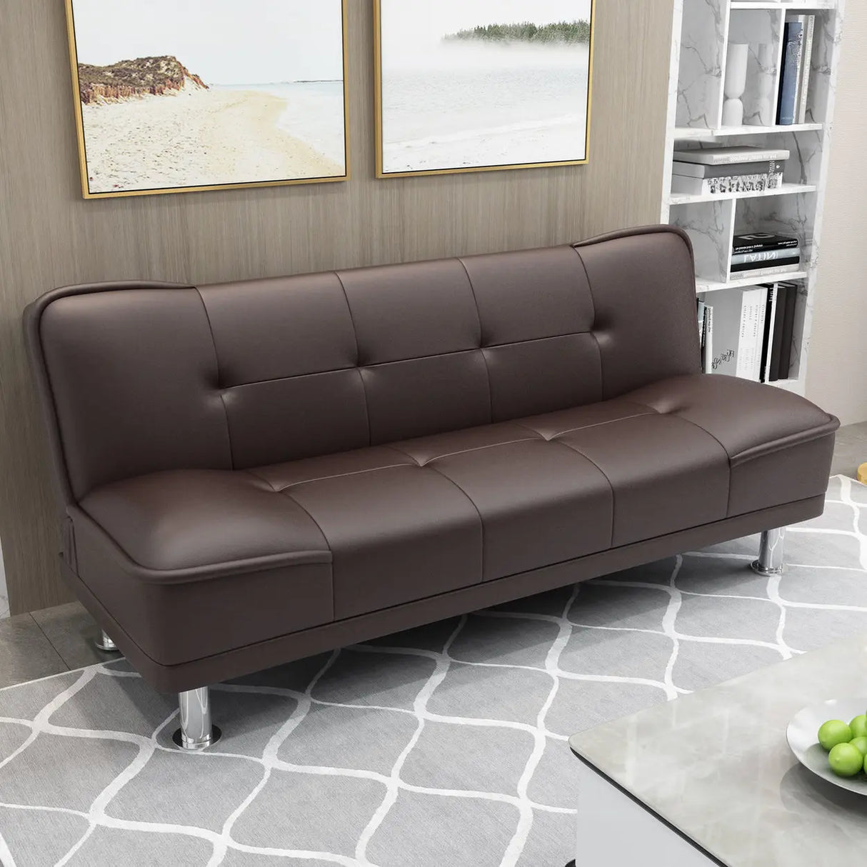 Convertible Black Scratch Resistant Leather Loveseat Image - 4