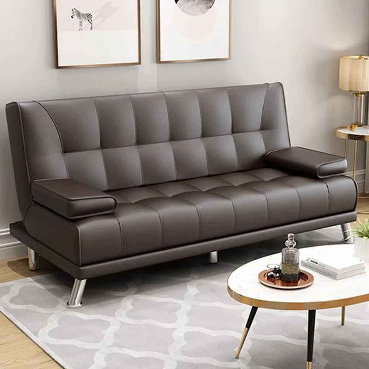 Convertible Black Scratch Resistant Leather Loveseat Image - 5