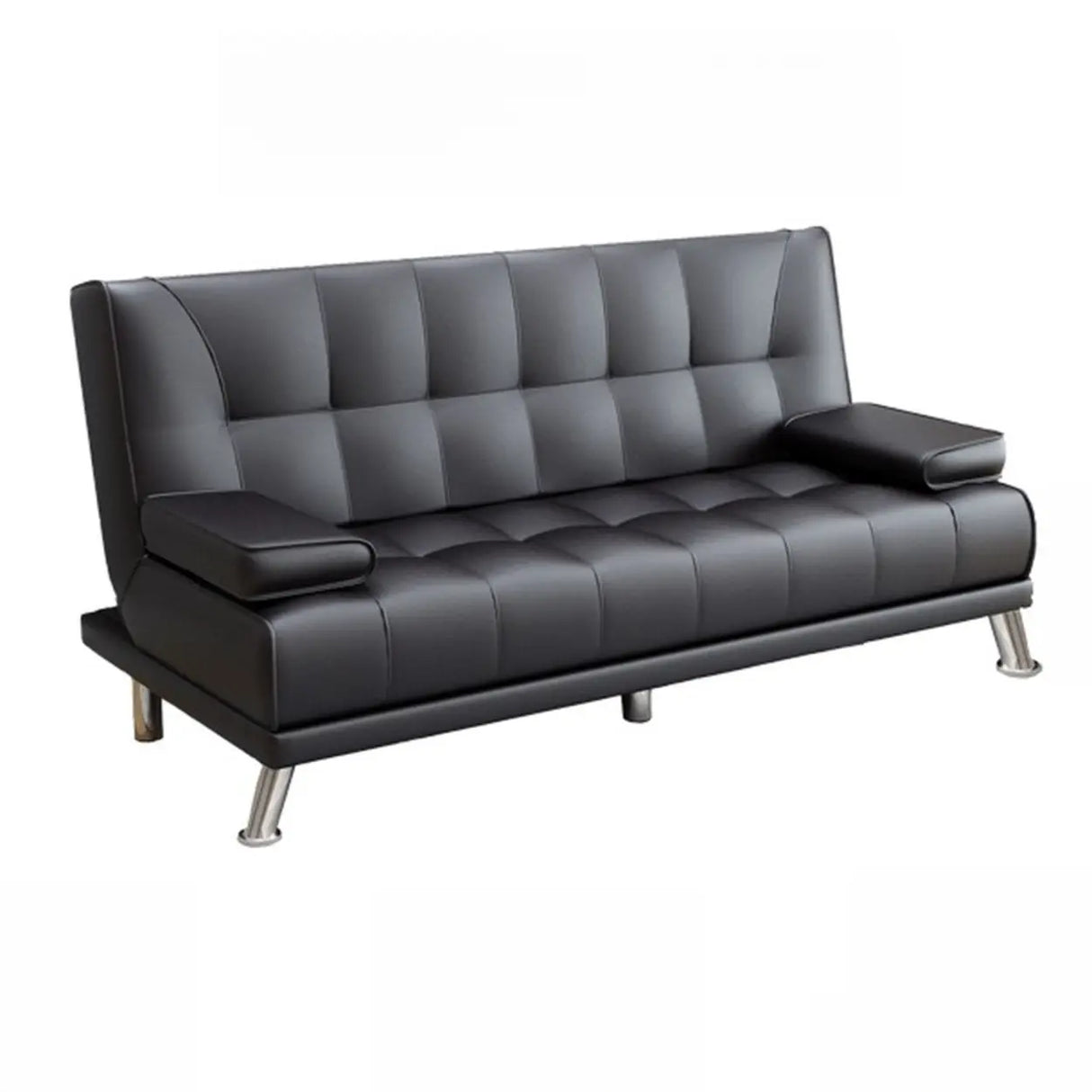 Convertible Black Scratch Resistant Leather Loveseat Image - 9