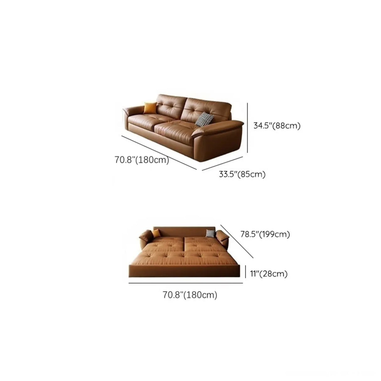 Convertible Brown Leather Tufted Storage Futon Sofa Bed Image - 12