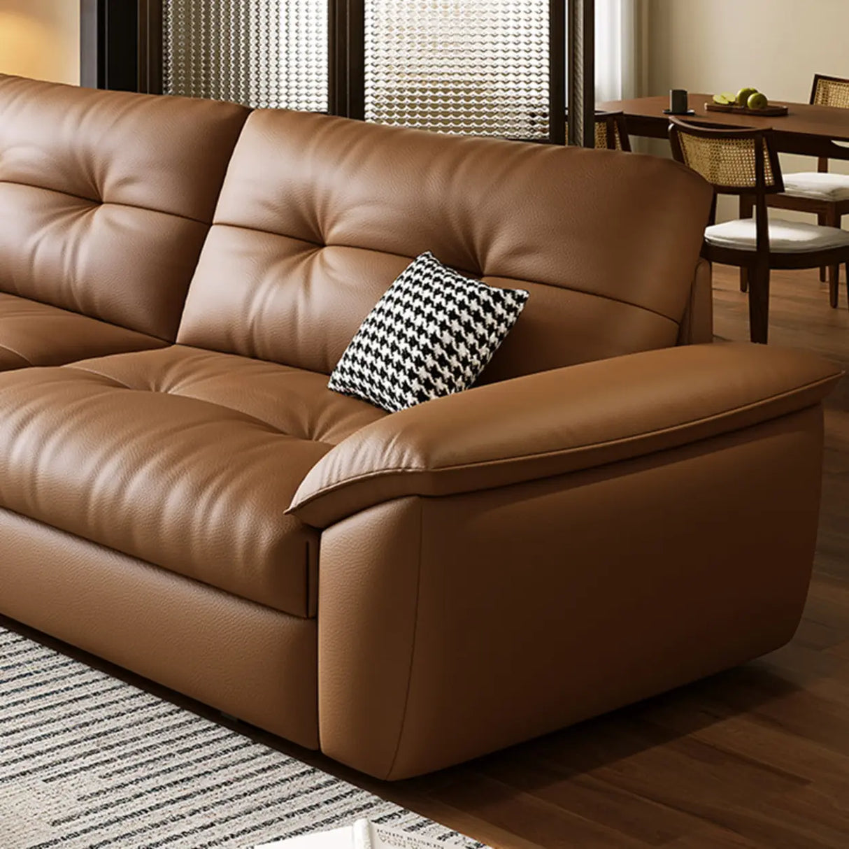 Convertible Brown Leather Tufted Storage Futon Sofa Bed Image - 6