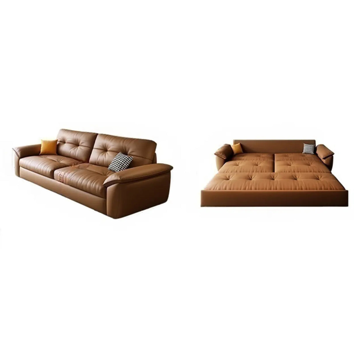 Convertible Brown Leather Tufted Storage Futon Sofa Bed Image - 7