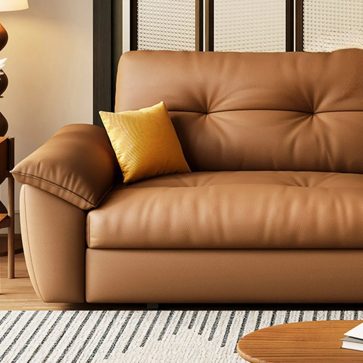 Convertible Brown Leather Tufted Storage Futon Sofa Bed Image - 9