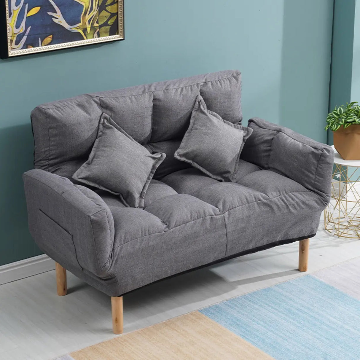 Convertible Slub Linen Fabric Biscuit Back Loveseat Image - 10