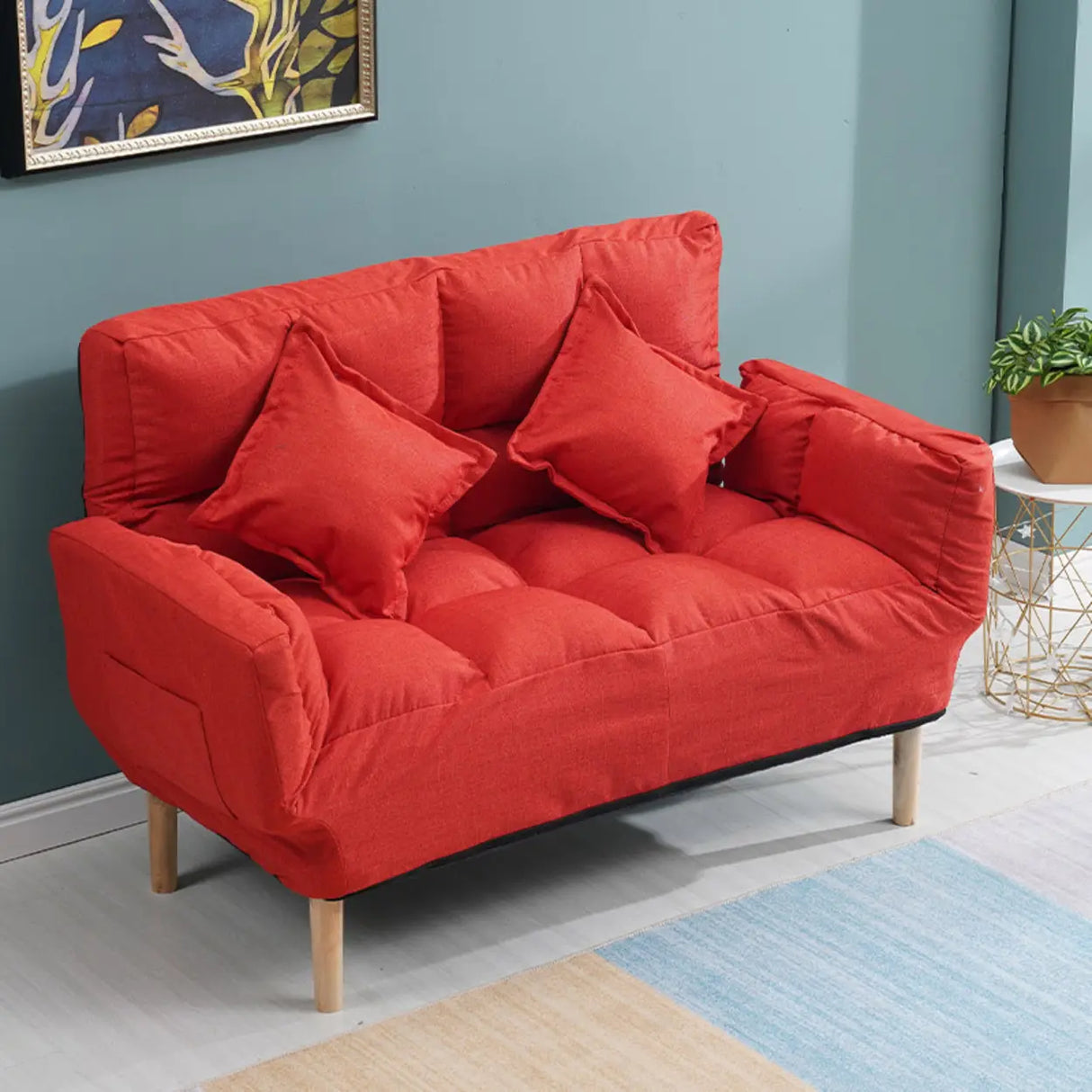 Convertible Slub Linen Fabric Biscuit Back Loveseat Image - 11