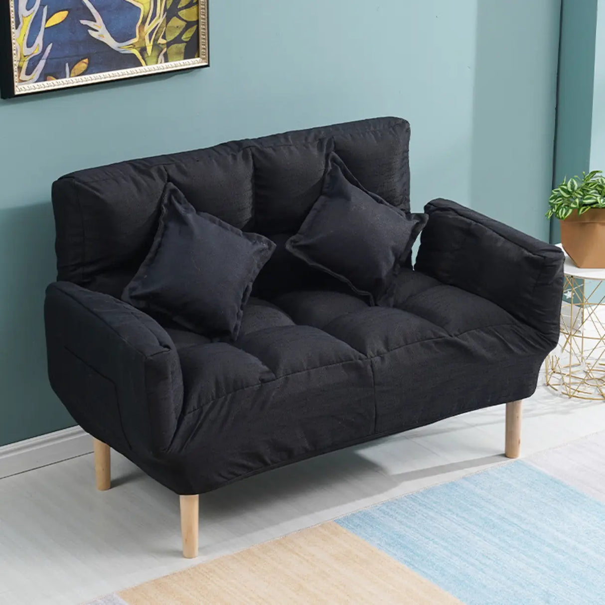 Convertible Slub Linen Fabric Biscuit Back Loveseat Image - 12