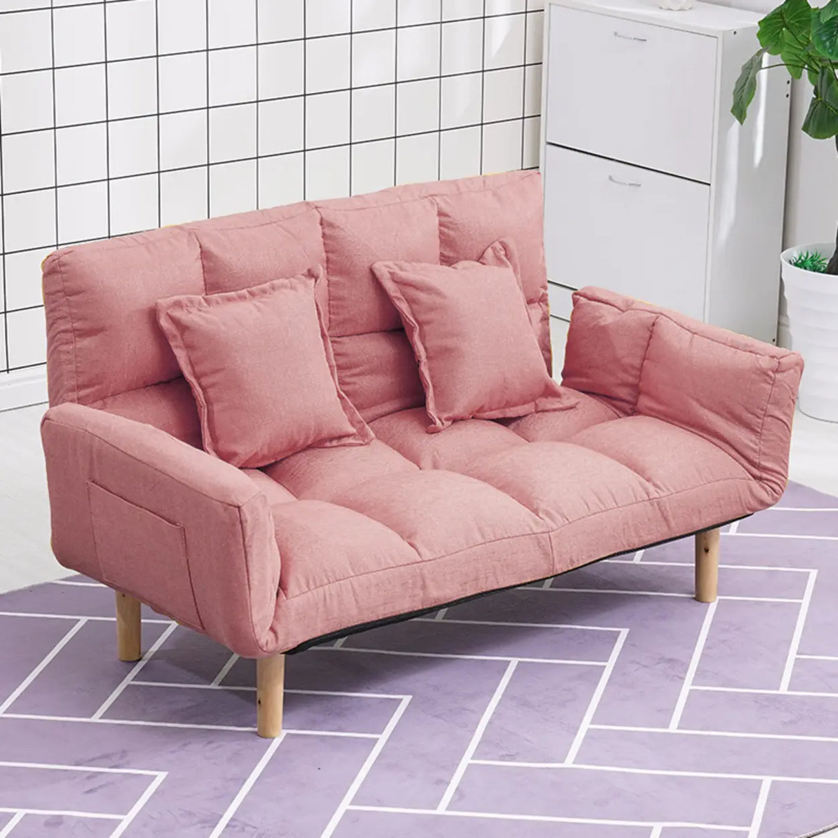 Convertible Slub Linen Fabric Biscuit Back Loveseat Image - 13