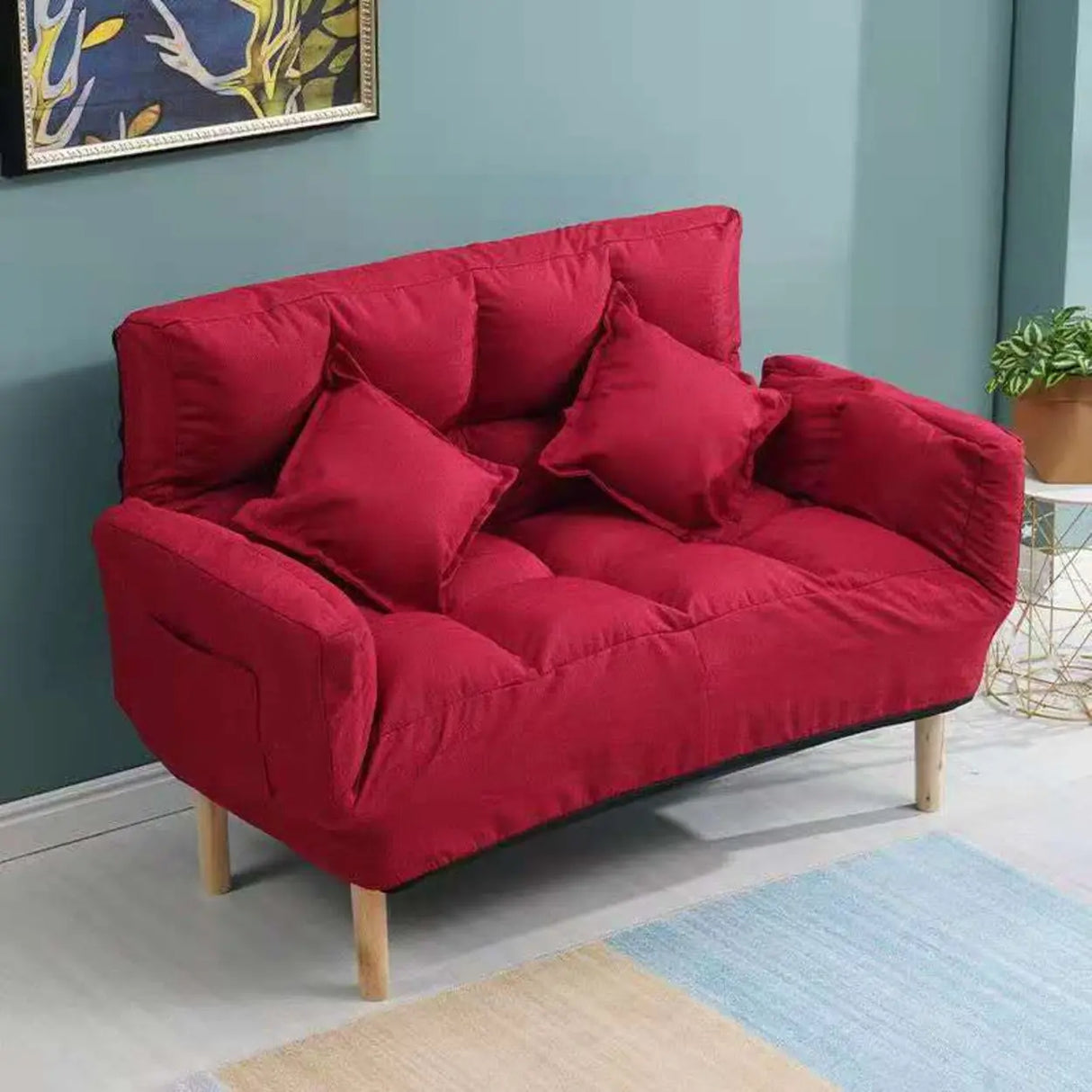 Convertible Slub Linen Fabric Biscuit Back Loveseat Image - 14