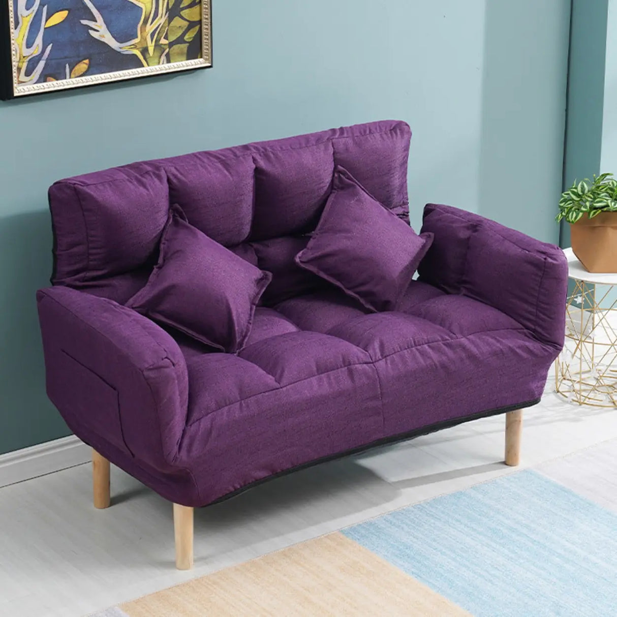 Convertible Slub Linen Fabric Biscuit Back Loveseat Image - 15