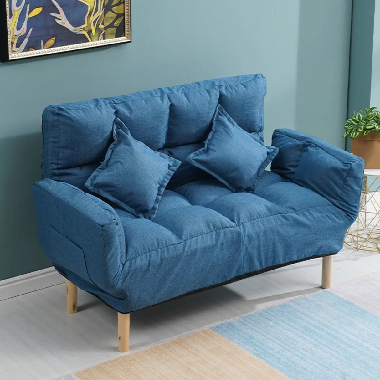 Convertible Slub Linen Fabric Biscuit Back Loveseat Image - 17