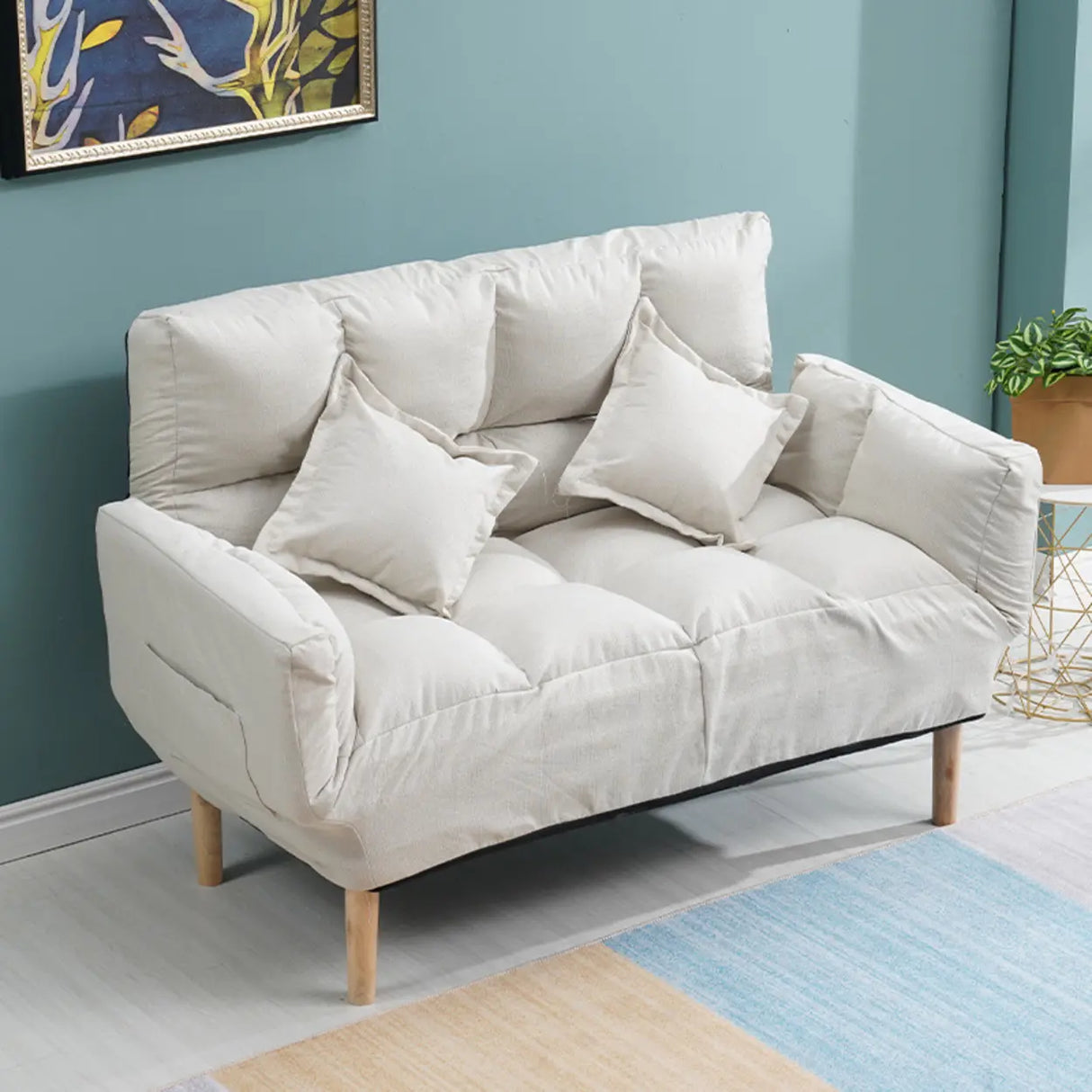 Convertible Slub Linen Fabric Biscuit Back Loveseat Image - 2