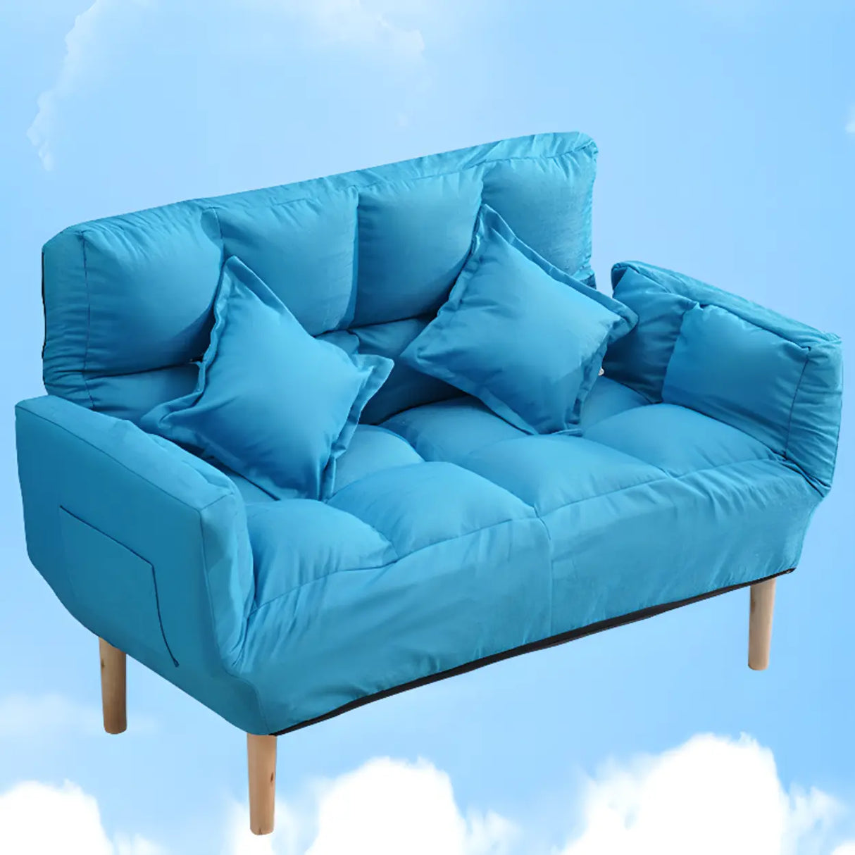 Convertible Slub Linen Fabric Biscuit Back Loveseat Image - 23