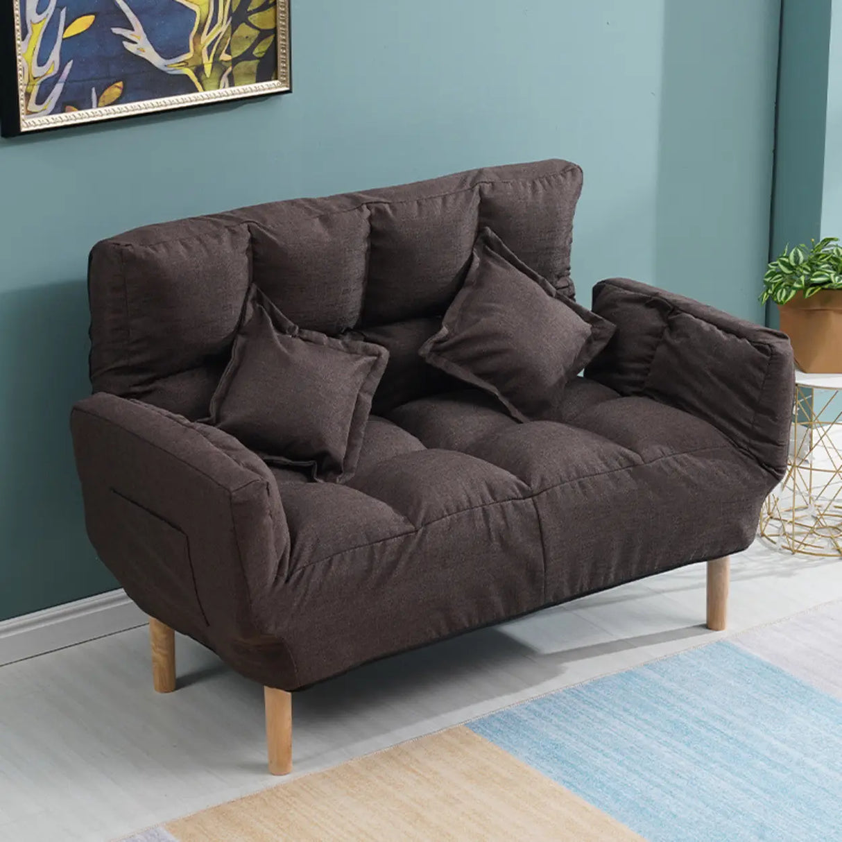 Convertible Slub Linen Fabric Biscuit Back Loveseat Image - 3