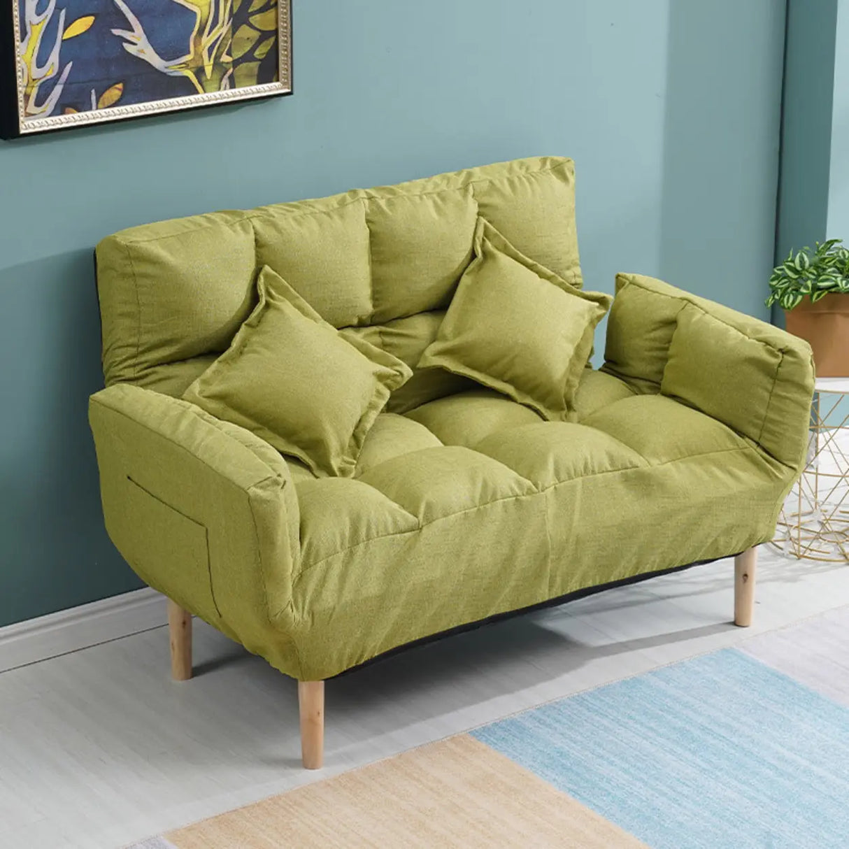 Convertible Slub Linen Fabric Biscuit Back Loveseat Image - 6
