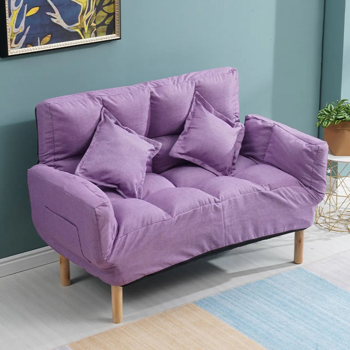 Convertible Slub Linen Fabric Biscuit Back Loveseat Image - 7