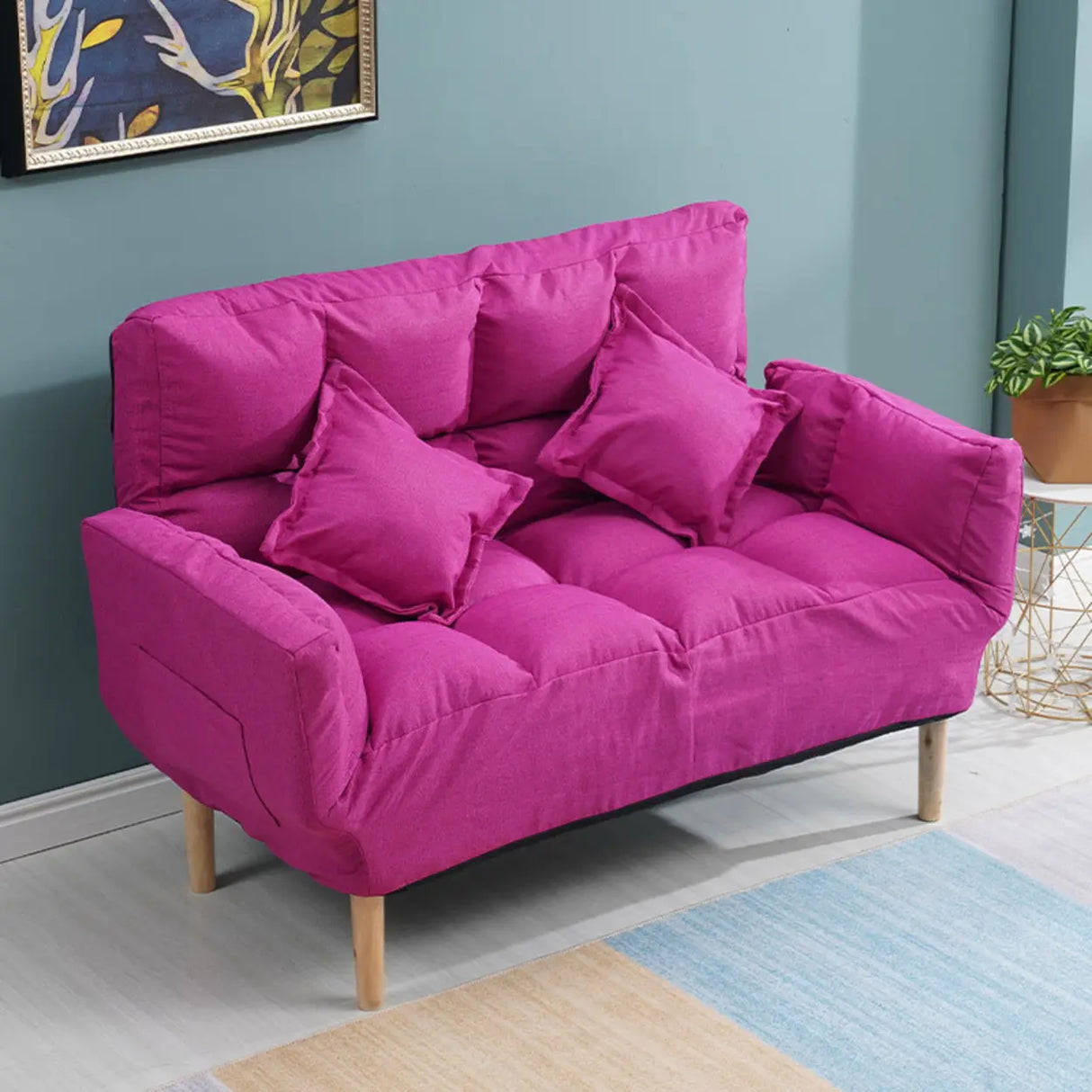 Convertible Slub Linen Fabric Biscuit Back Loveseat Image - 9