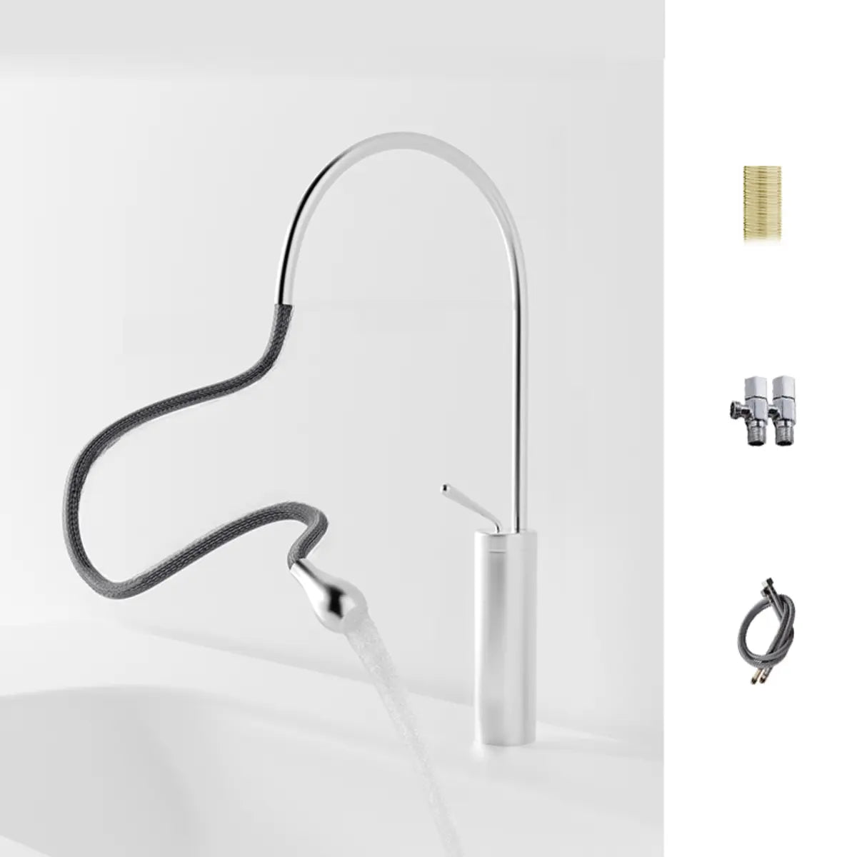 Copper High Arc Tall Touch Bathroom Sink Faucet with Handle Image - 27