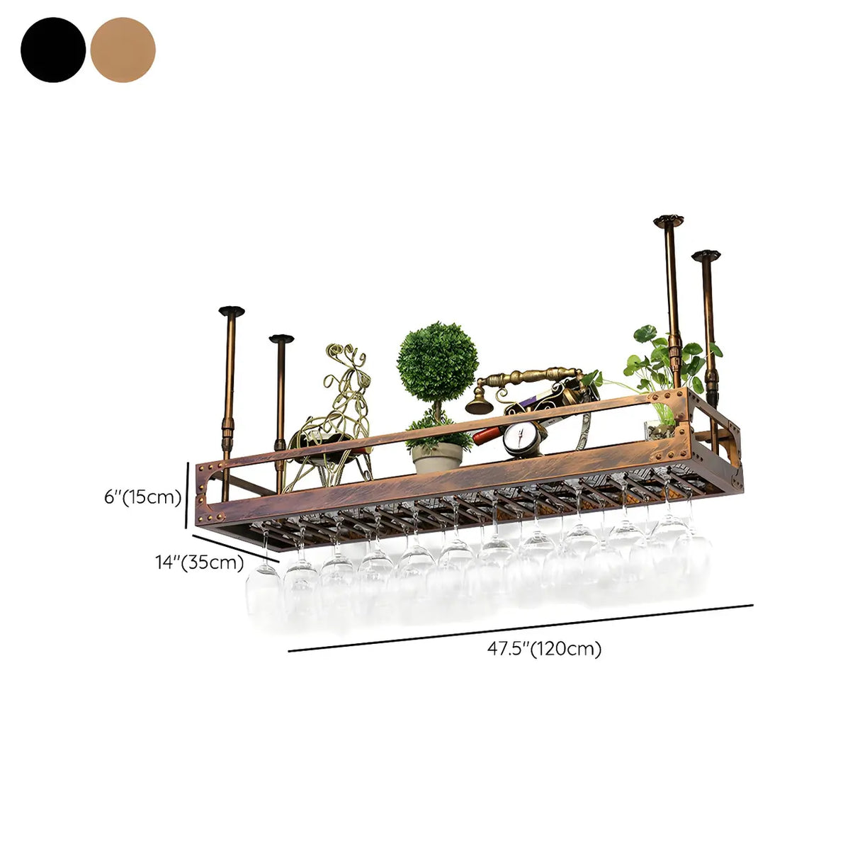 Copper Industrial Metal Hanging Stemware Holder Wine Rack