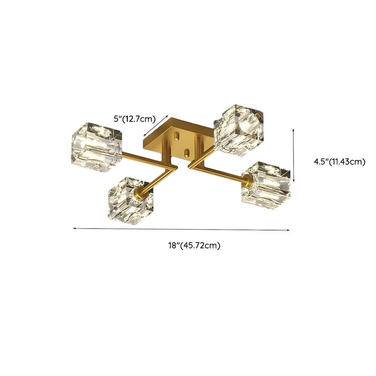 Coppery Cube Crystal Semi-Flush Mount Light 7-Light