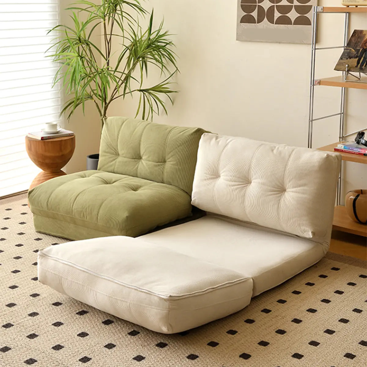 Corduroy Tufted Back Metal Frame Convertible Chair Image - 1