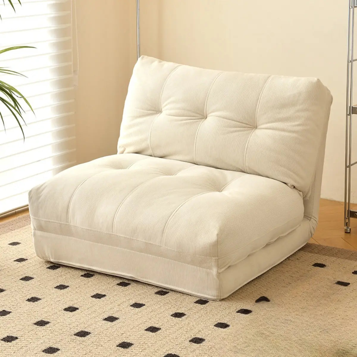 Corduroy Tufted Back Metal Frame Convertible Chair Image - 2