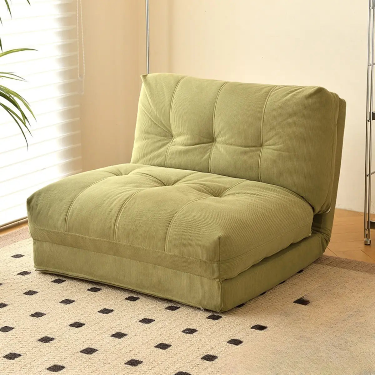 Corduroy Tufted Back Metal Frame Convertible Chair Image - 3