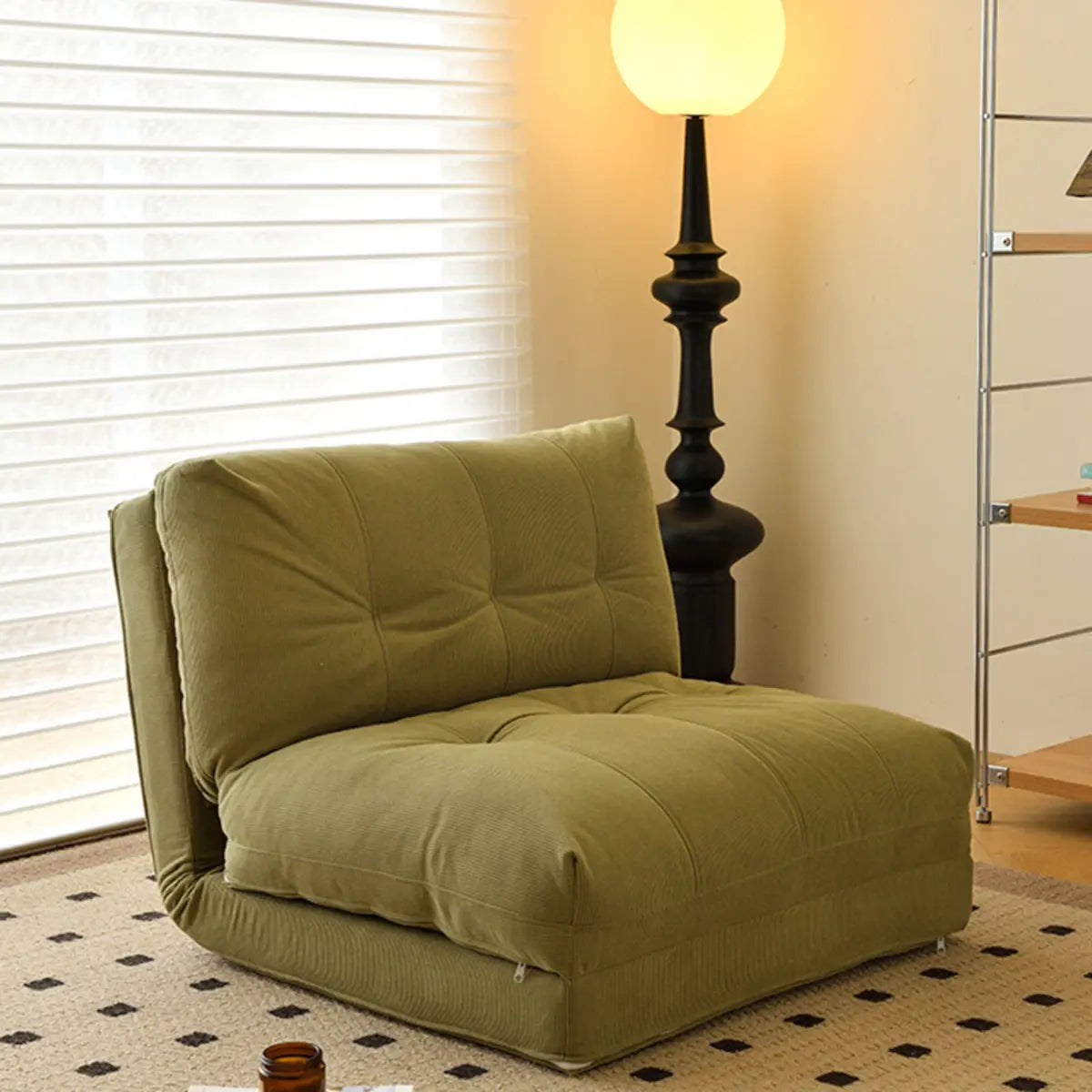 Corduroy Tufted Back Metal Frame Convertible Chair Image - 4