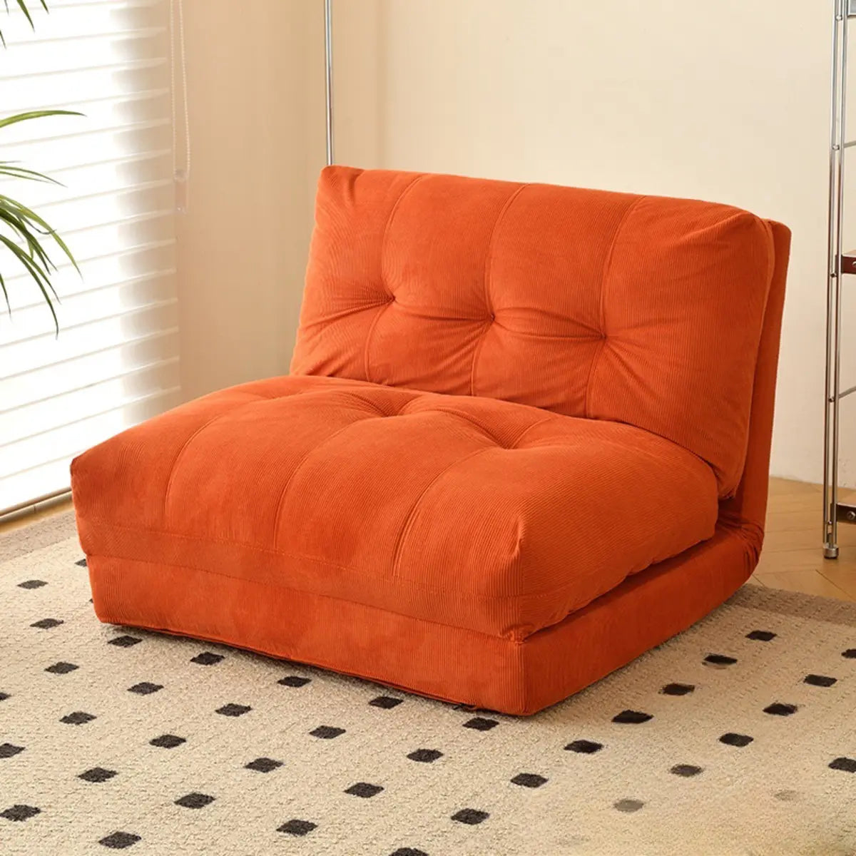 Corduroy Tufted Back Metal Frame Convertible Chair Image - 5