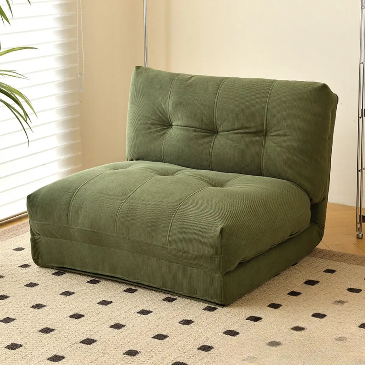 Corduroy Tufted Back Metal Frame Convertible Chair Image - 7