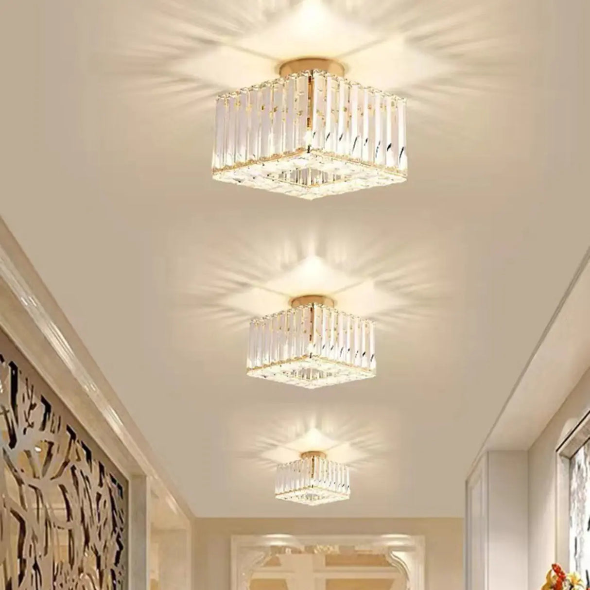 Corridor Cube Crystal Semi-Flush Mount Ceiling Light Image - 3