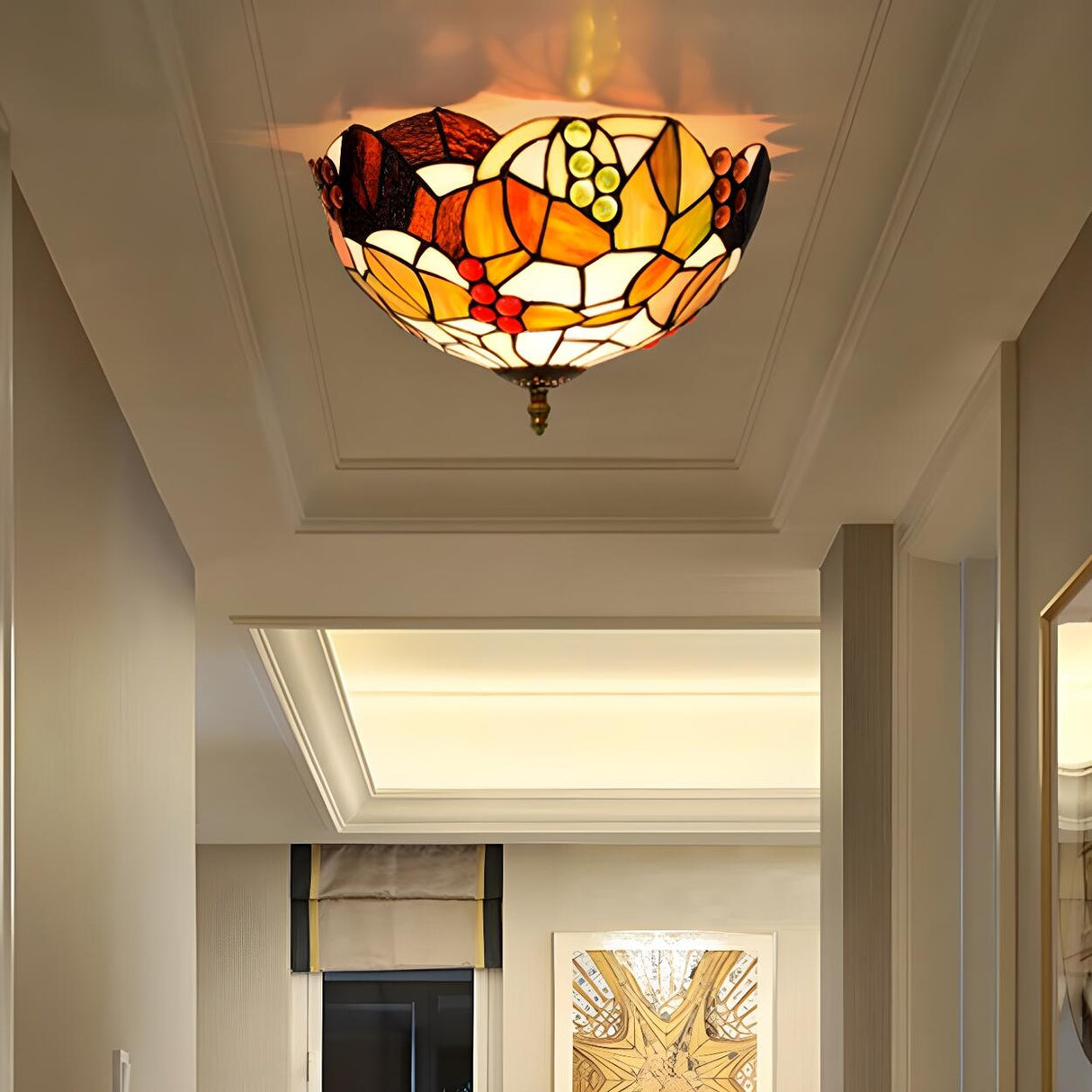 Corridor Tiffany Bowl Stained Glass Flush Mount Light Image - 1